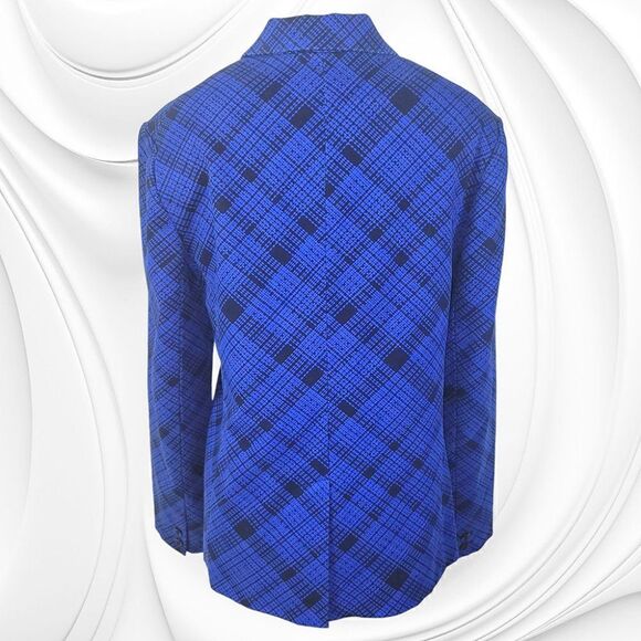 Lord & Taylor 424 Fifth royal blue plaid velvety single breasted suit jacket - Picture 2 of 5